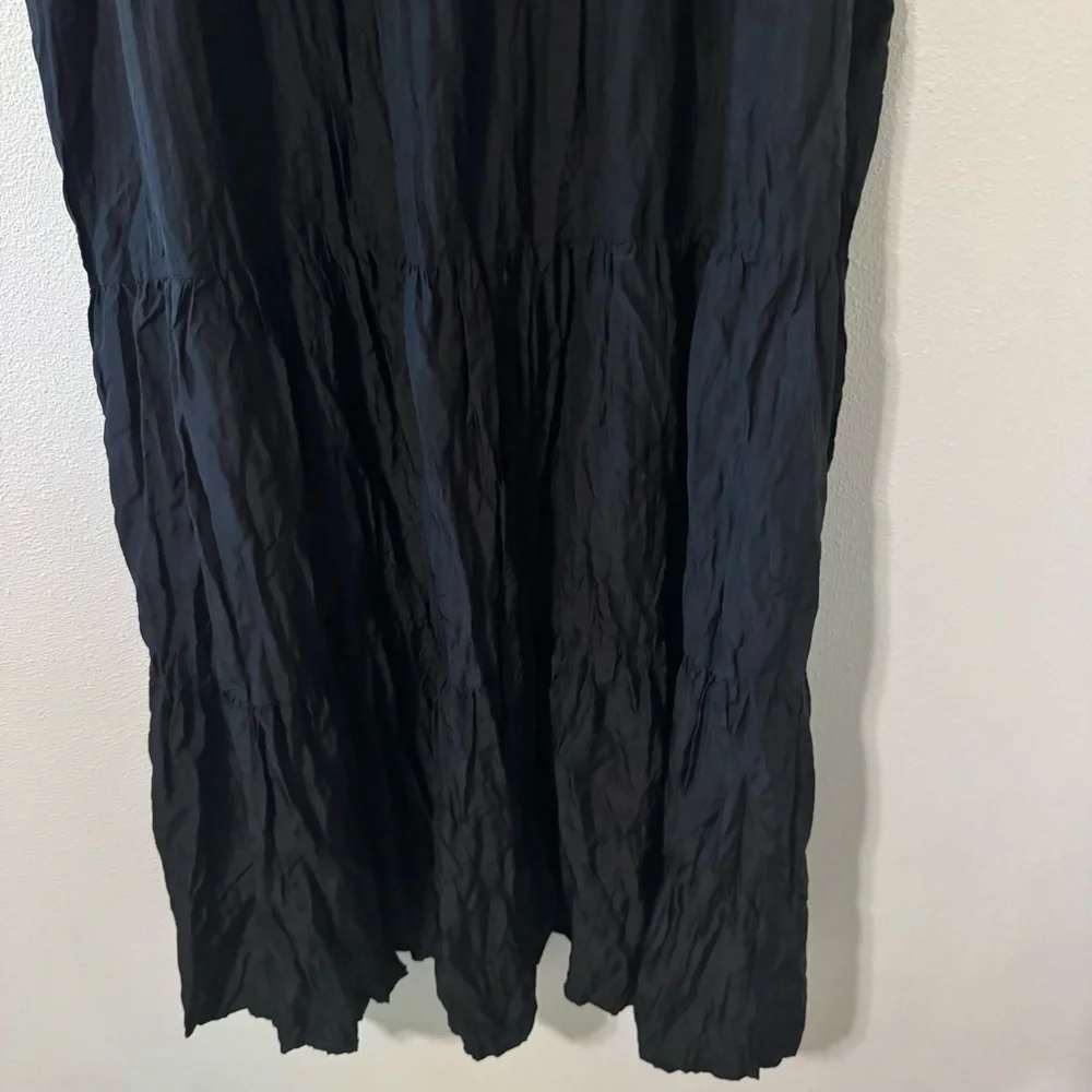 Eileen Fisher Crushed Silk Tiered Dress Black Sleeveless Midi Lagenlook-XL - Picture 5 of 9